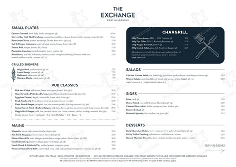 Menu at The Exchange Hotel pub & bar, Port Melbourne, 39 Bay St